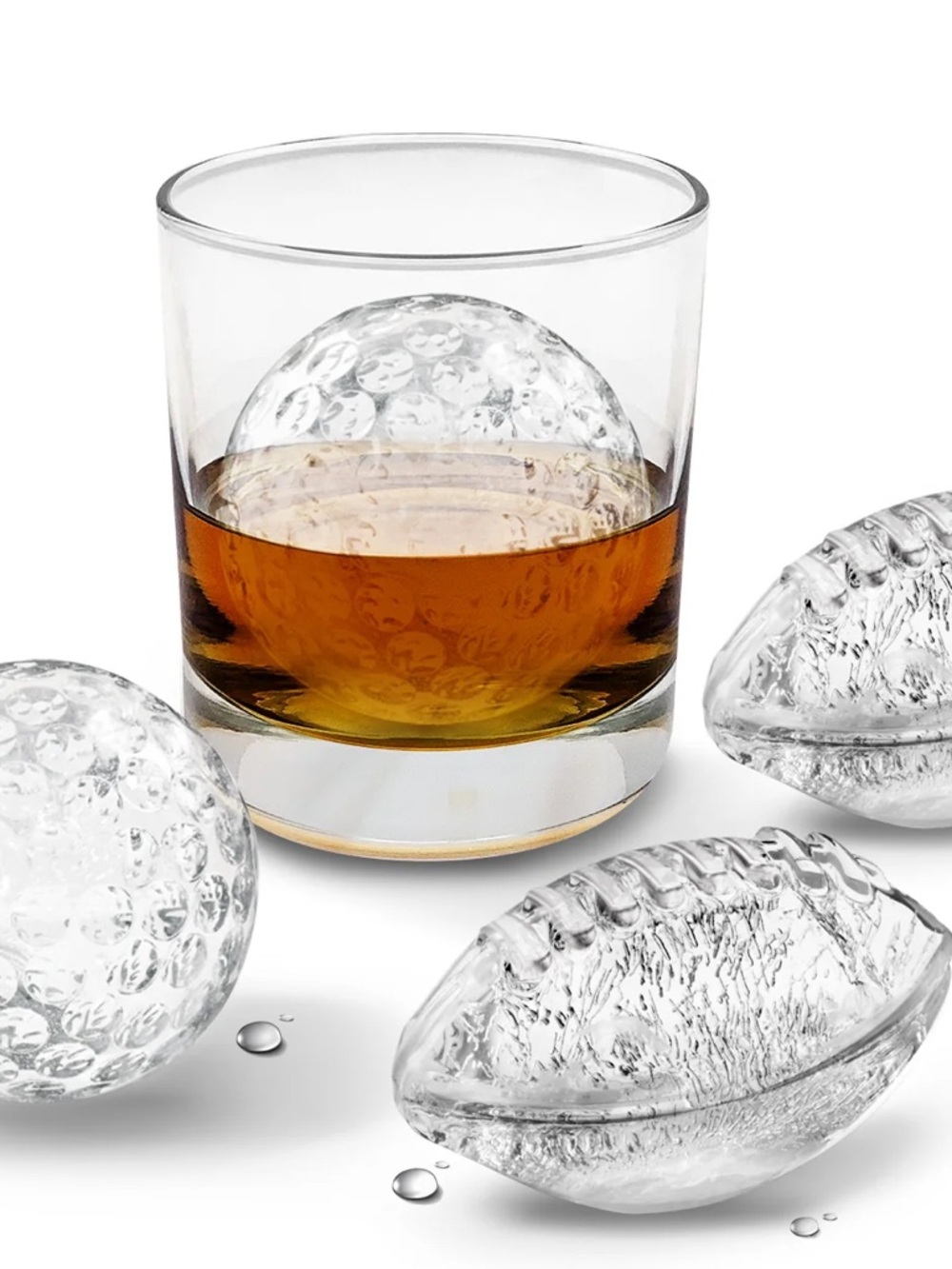 New in box -Clear Reusable Football and Golf Shaped Whiskey Ice Cubes - Set of 4